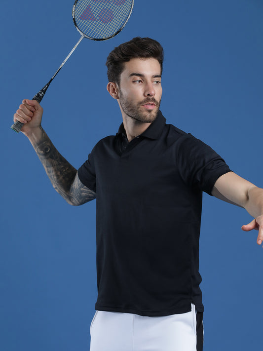 Polyester Lycra Jacquard Textured Polo Neck Half Sleeve T-Shirt