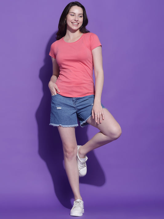 Round Neck Regular Fit Crop Top Half Sleeves T-Shirt