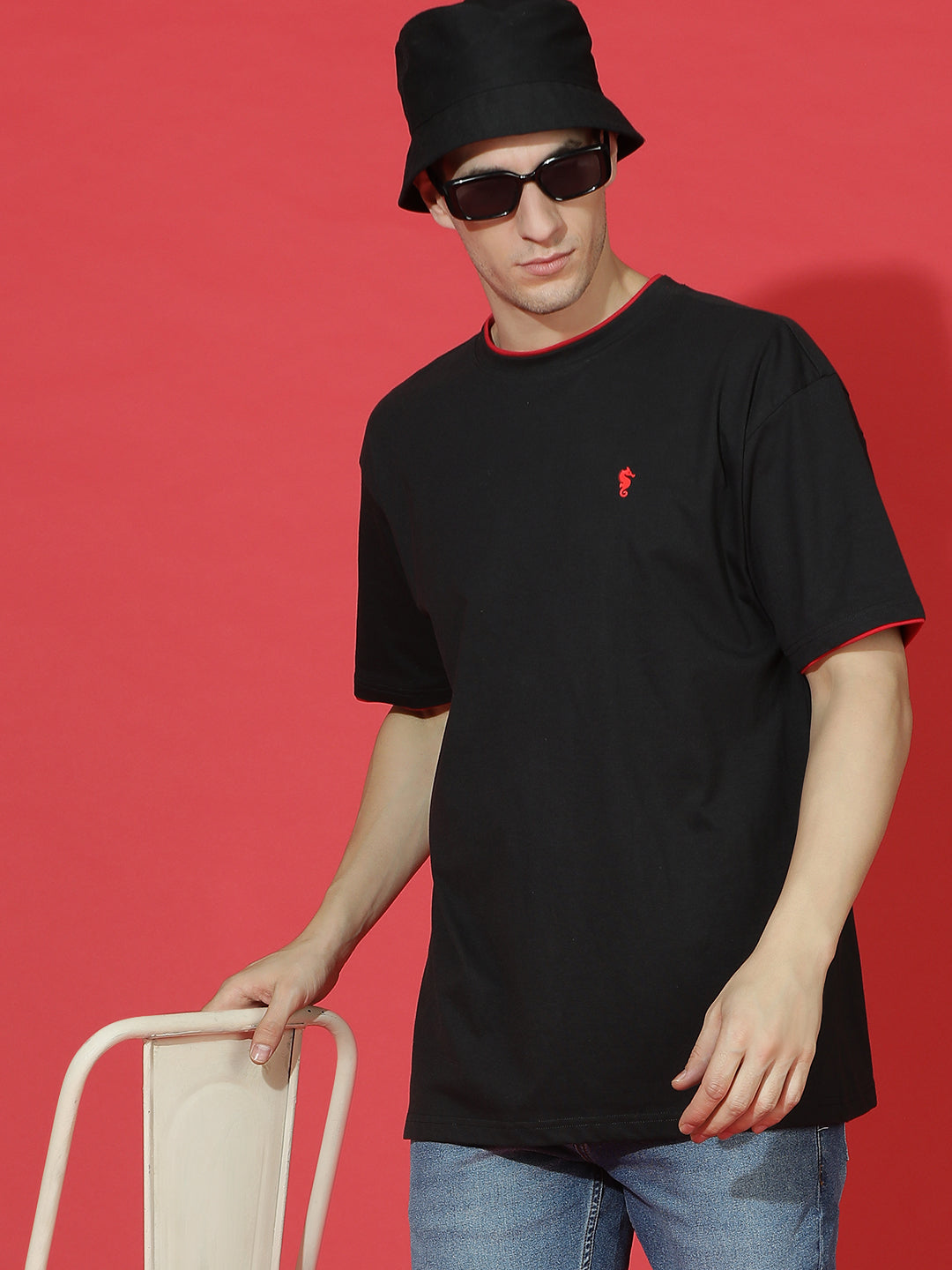 Single Jersey Oversized Round Neck Drop Shoulder Half Sleeve Casual T-Shirt