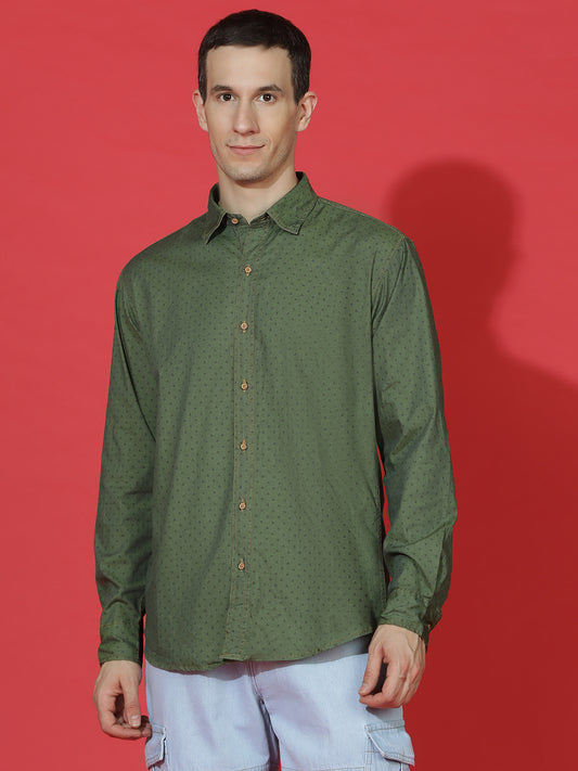 Denim Regular Fit Full Sleeve Cutaway Collar Casual Shirt