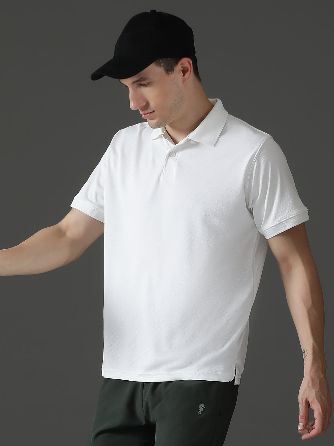 Polyester Lycra Jacquard Textured Polo Neck Half Sleeve T-Shirt