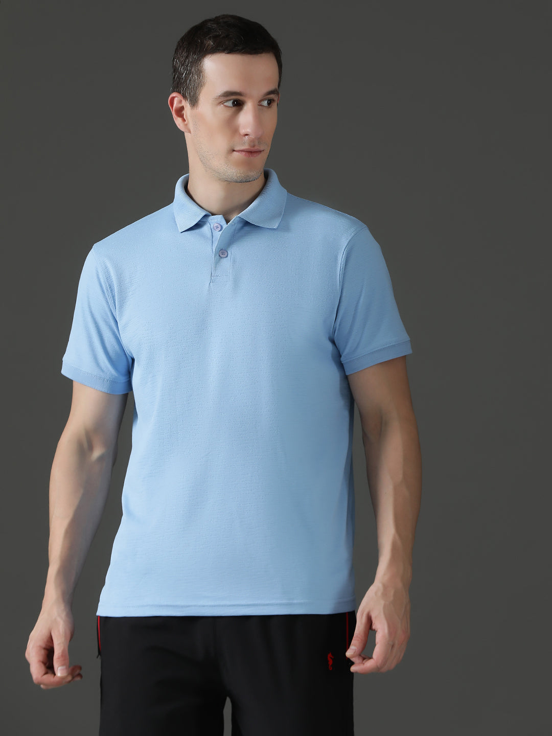 Polyester Lycra Jacquard Textured Polo Neck Half Sleeve T-Shirt