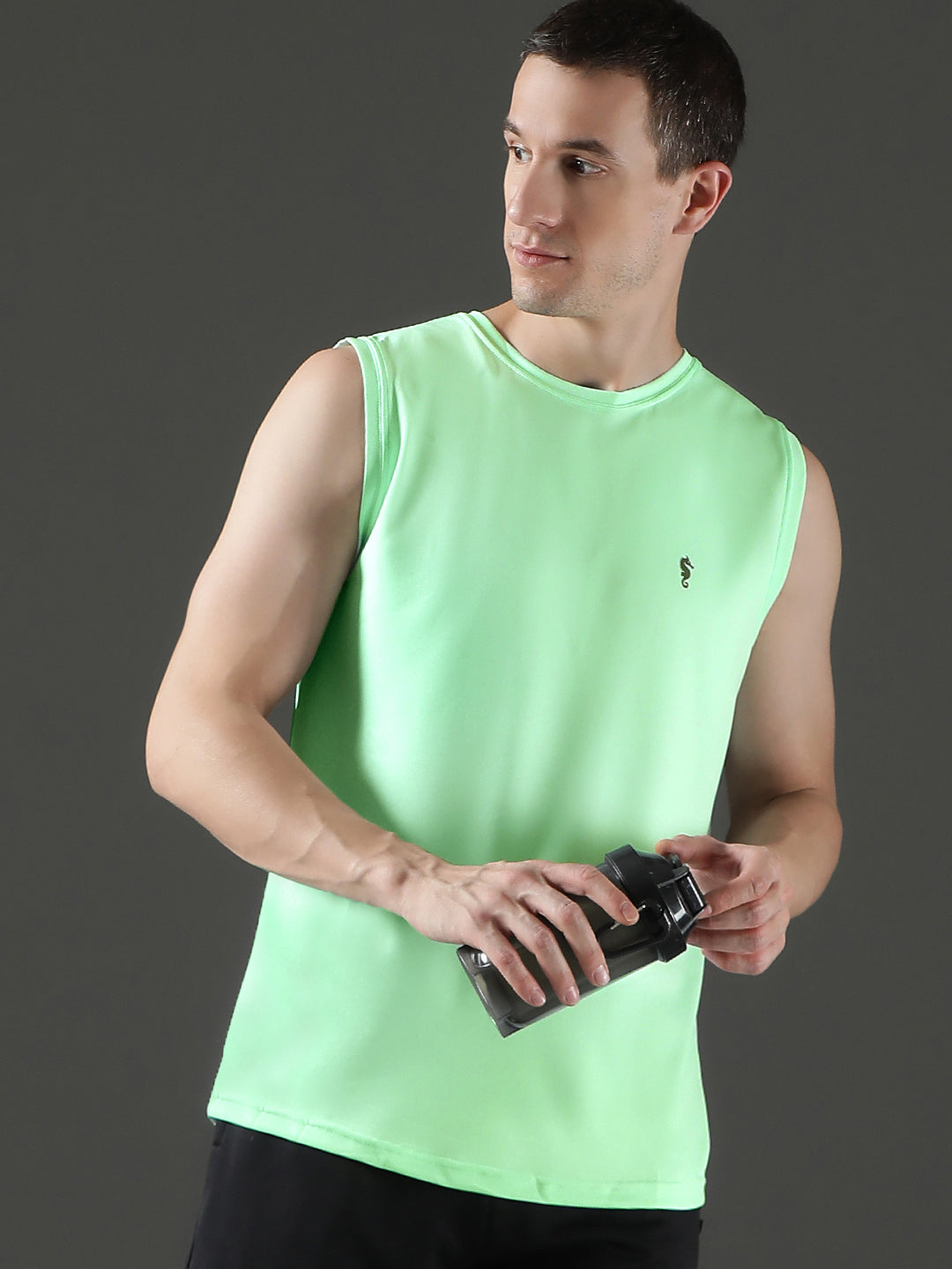 Polyester Sleeveless Slim Fit Round Neck Gym T-Shirt