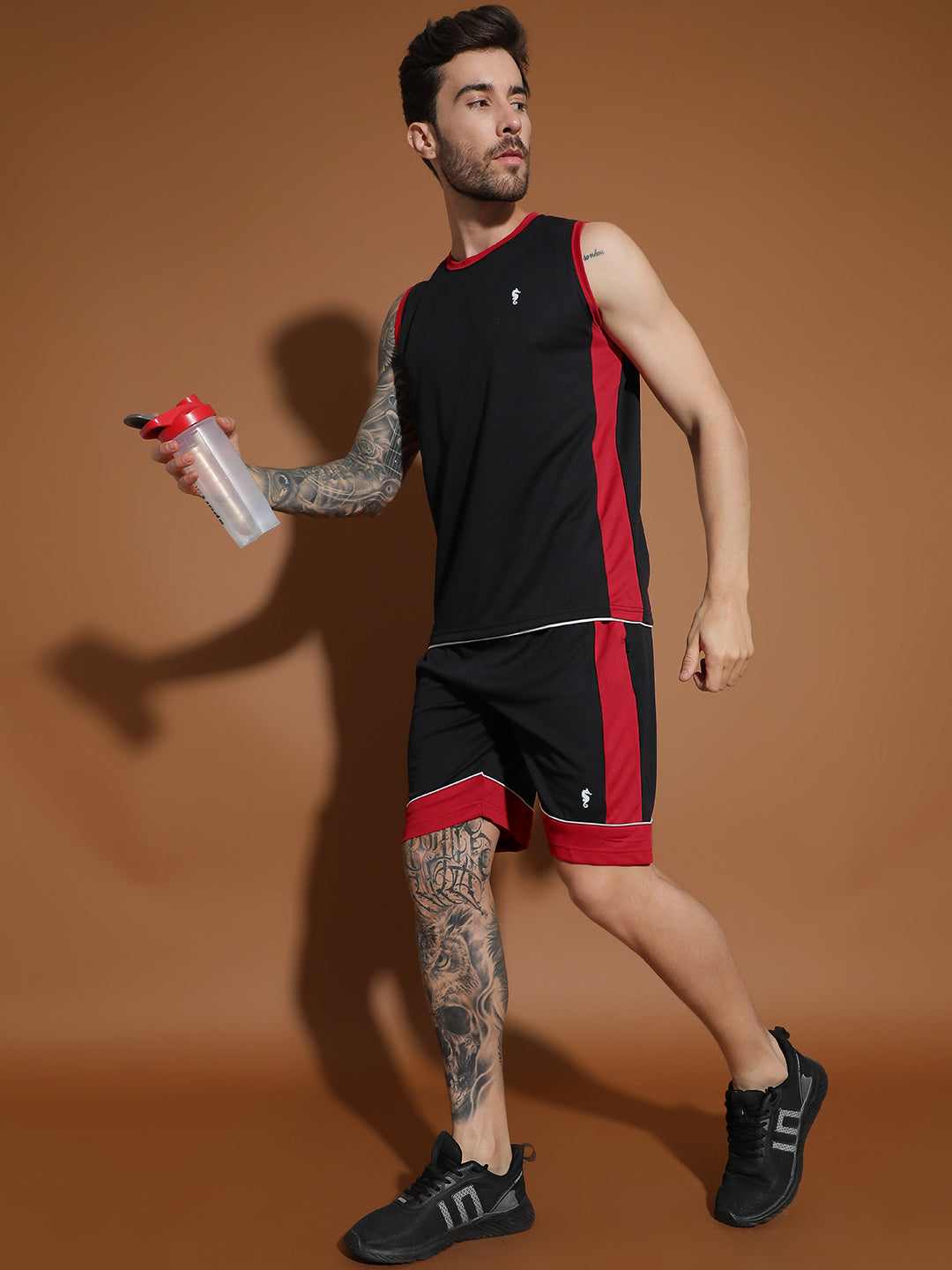 Sleeveless Round Neck Sweat Absorbing Slim Fit Co-Ord Set