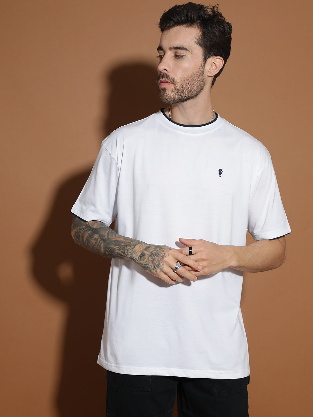 Single Jersey Oversized Round Neck Drop Shoulder Half Sleeve Casual T-Shirt