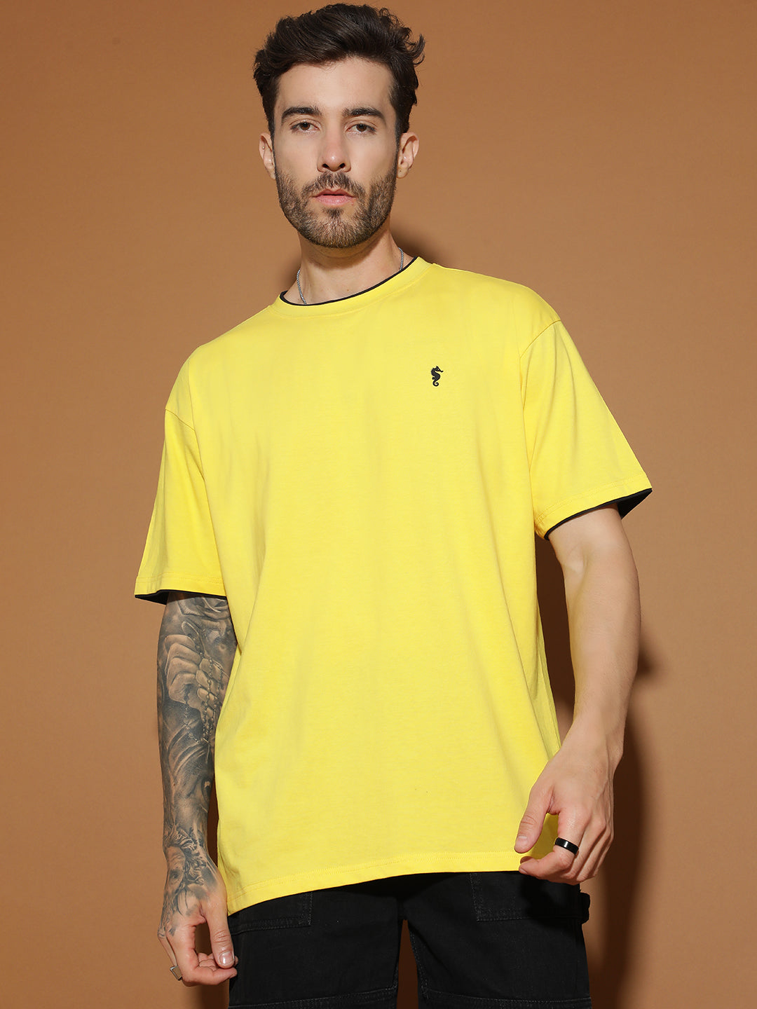 Single Jersey Oversized Round Neck Drop Shoulder Half Sleeve Casual T-Shirt