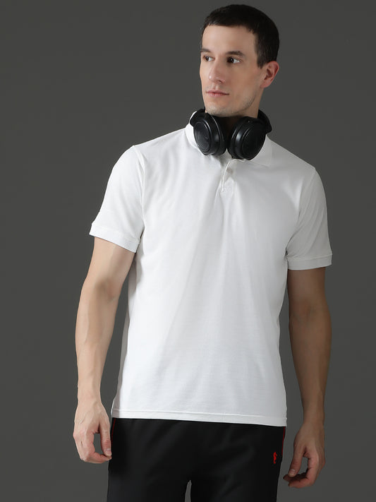Dryfit Micro Polyester Textured Polo Neck Slim Fit Half Sleeve T-Shirt
