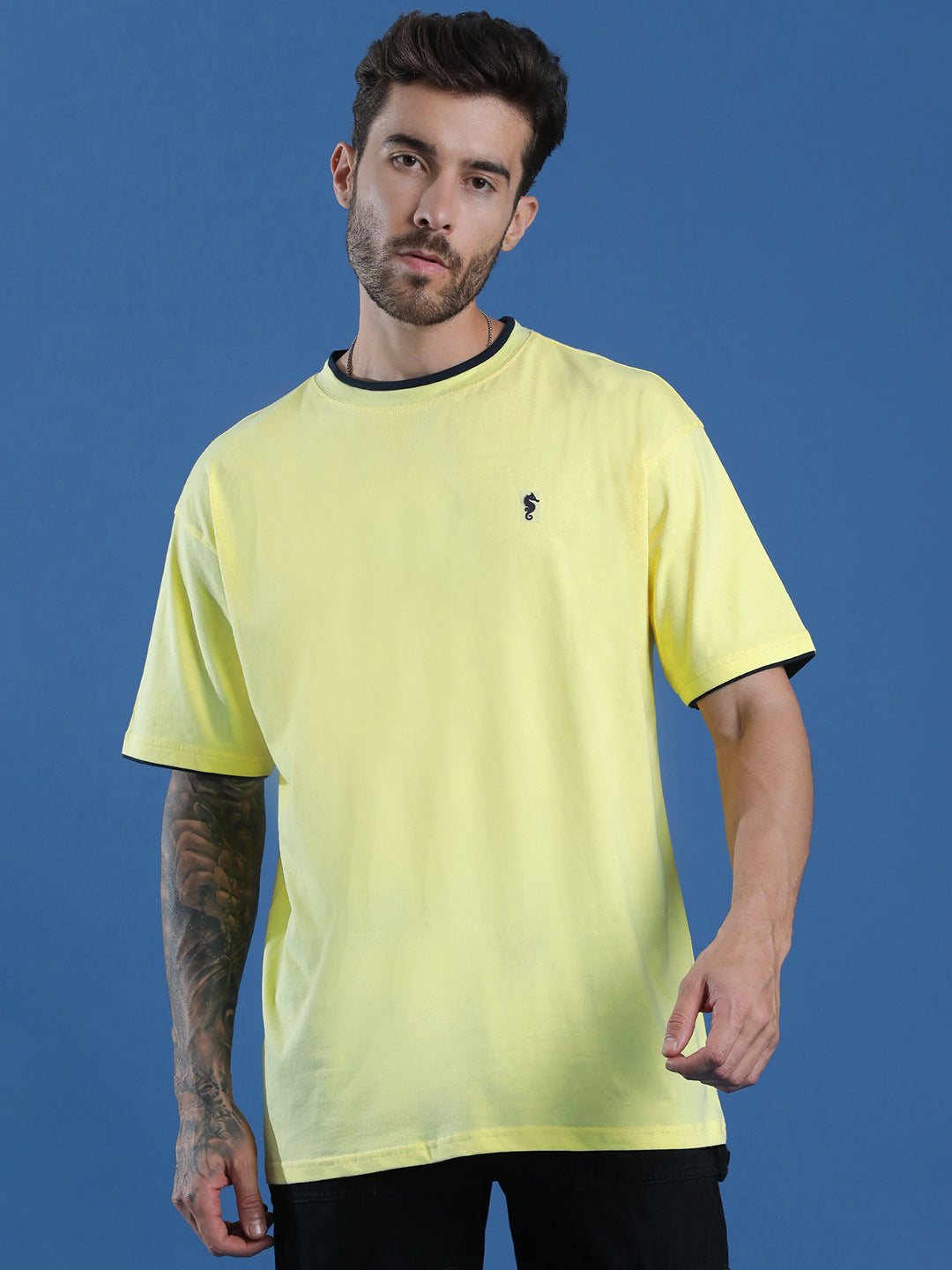 Single Jersey Oversized Round Neck Drop Shoulder Half Sleeve Casual T-Shirt