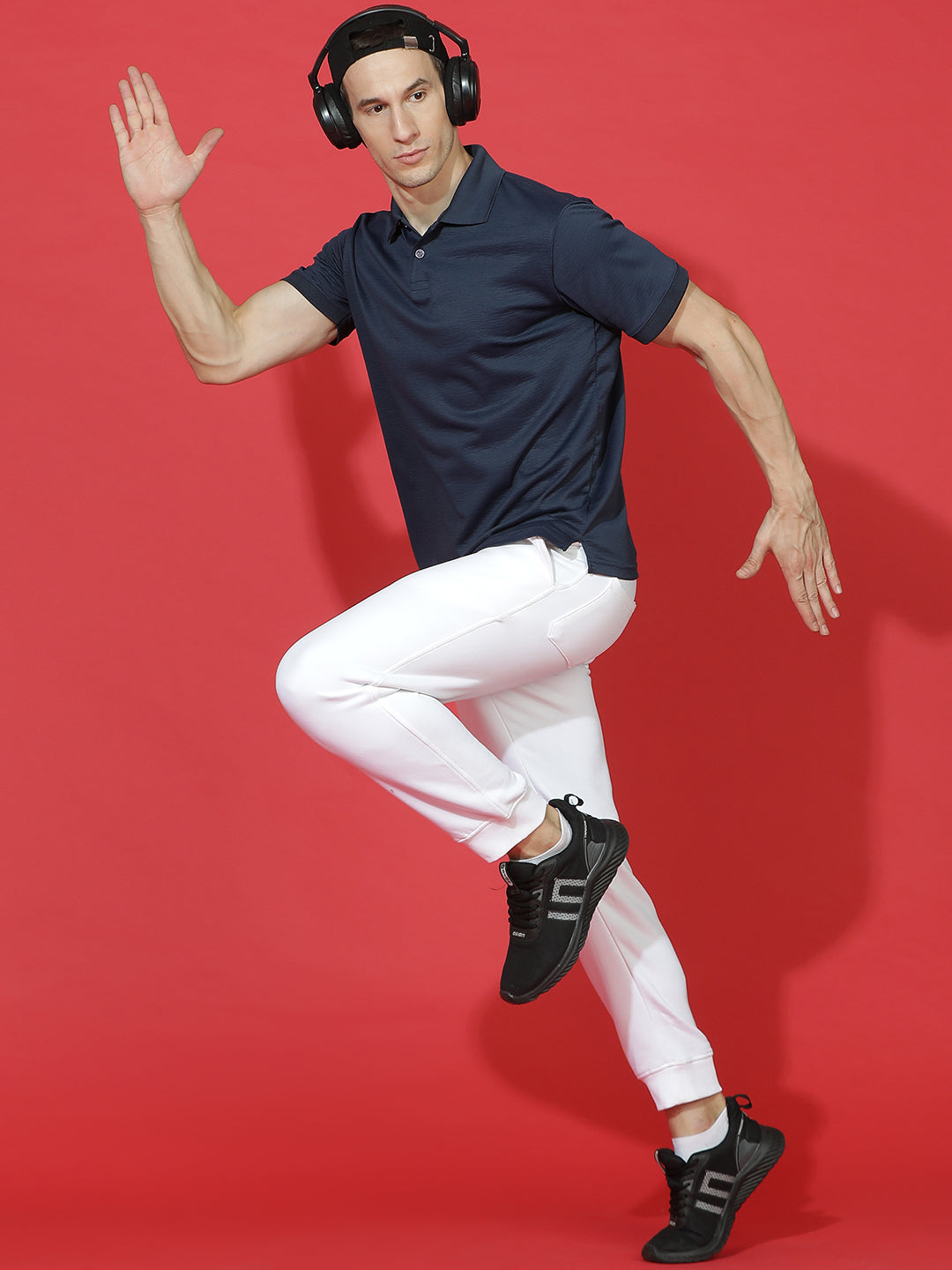 Polyester Lycra Jacquard Textured Polo Neck Half Sleeve T-Shirt