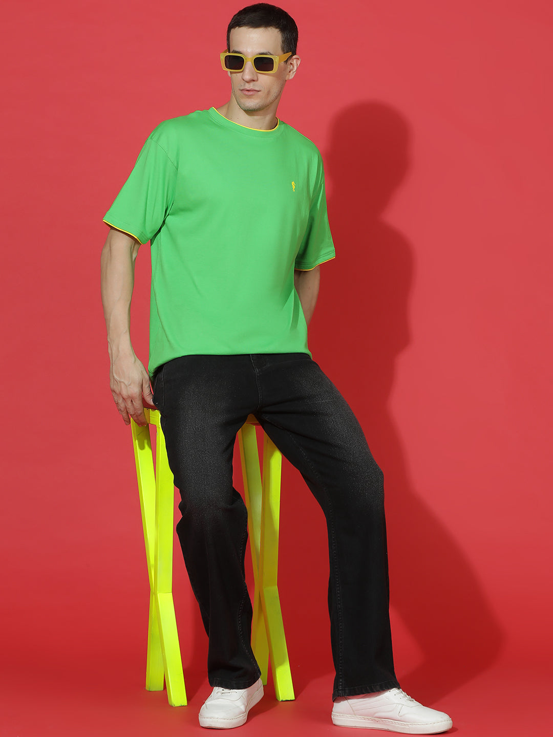 Single Jersey Oversized Round Neck Drop Shoulder Half Sleeve Casual T-Shirt