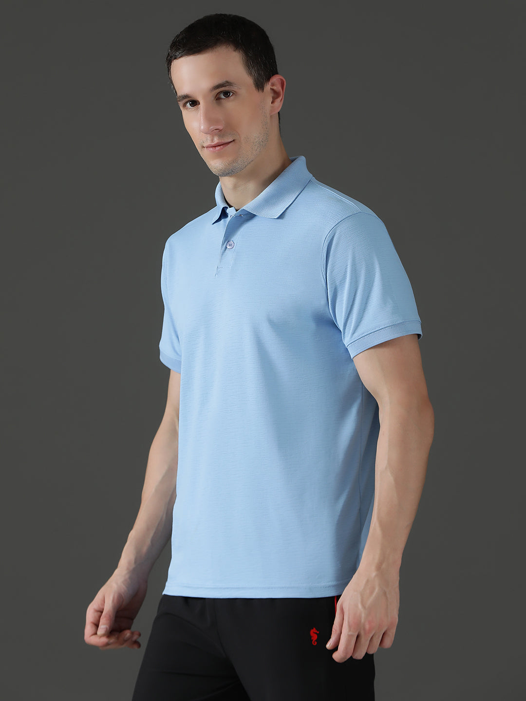 Polyester Lycra Jacquard Textured Polo Neck Half Sleeve T-Shirt
