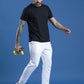 Polyester Jacquard Textured Round Neck Slim Fit Half Sleeve T-Shirt