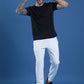 Polyester Lycra Jacquard Textured Round Neck Slim Fit Half Sleeve T-Shirt