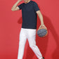 Polyester Jacquard Textured Round Neck Slim Fit Half Sleeve T-Shirt