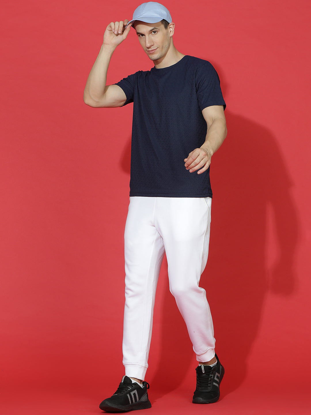 Polyester Jacquard Textured Round Neck Slim Fit Half Sleeve T-Shirt