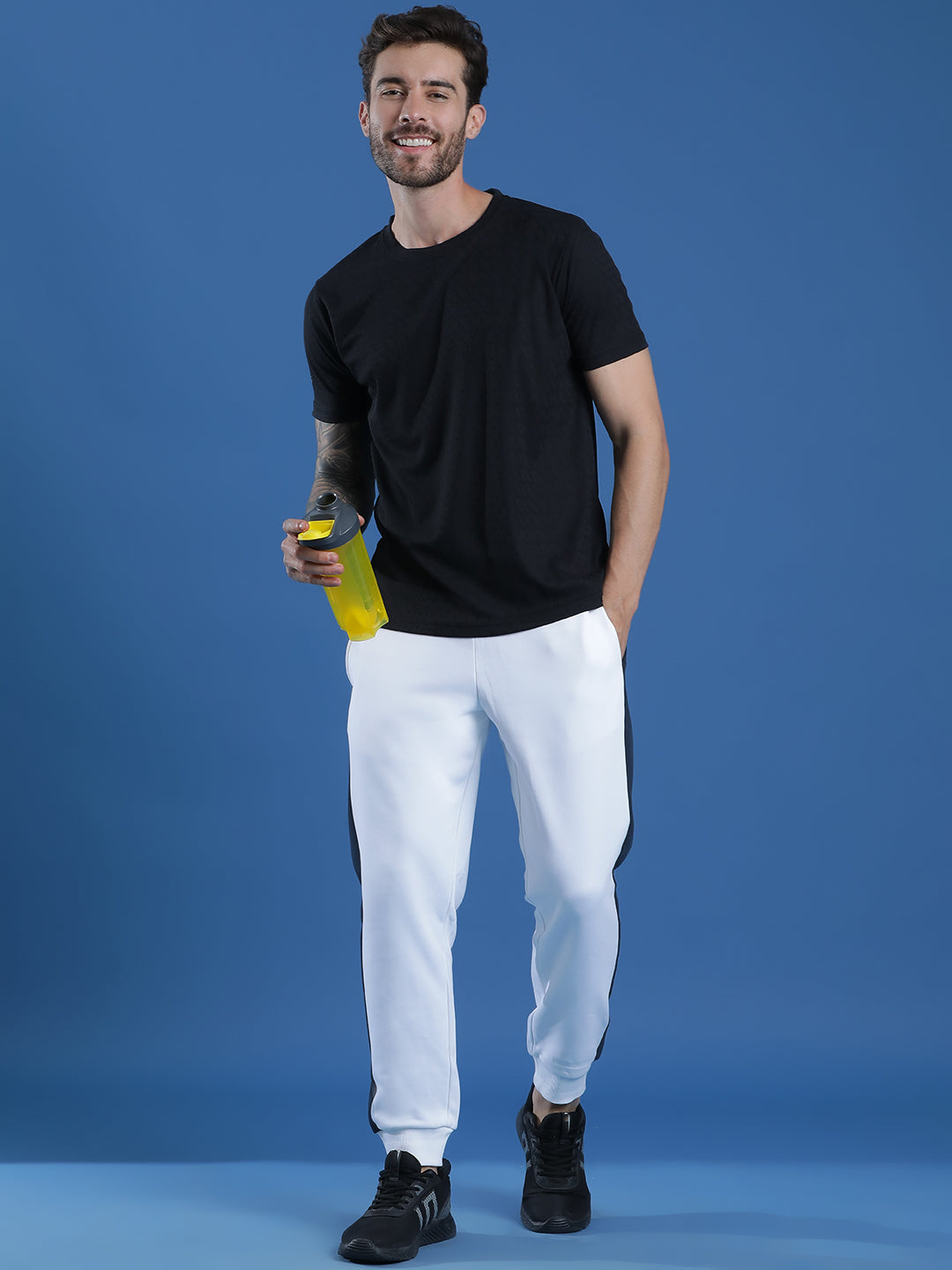 Polyester Jacquard Textured Round Neck Slim Fit Half Sleeve T-Shirt