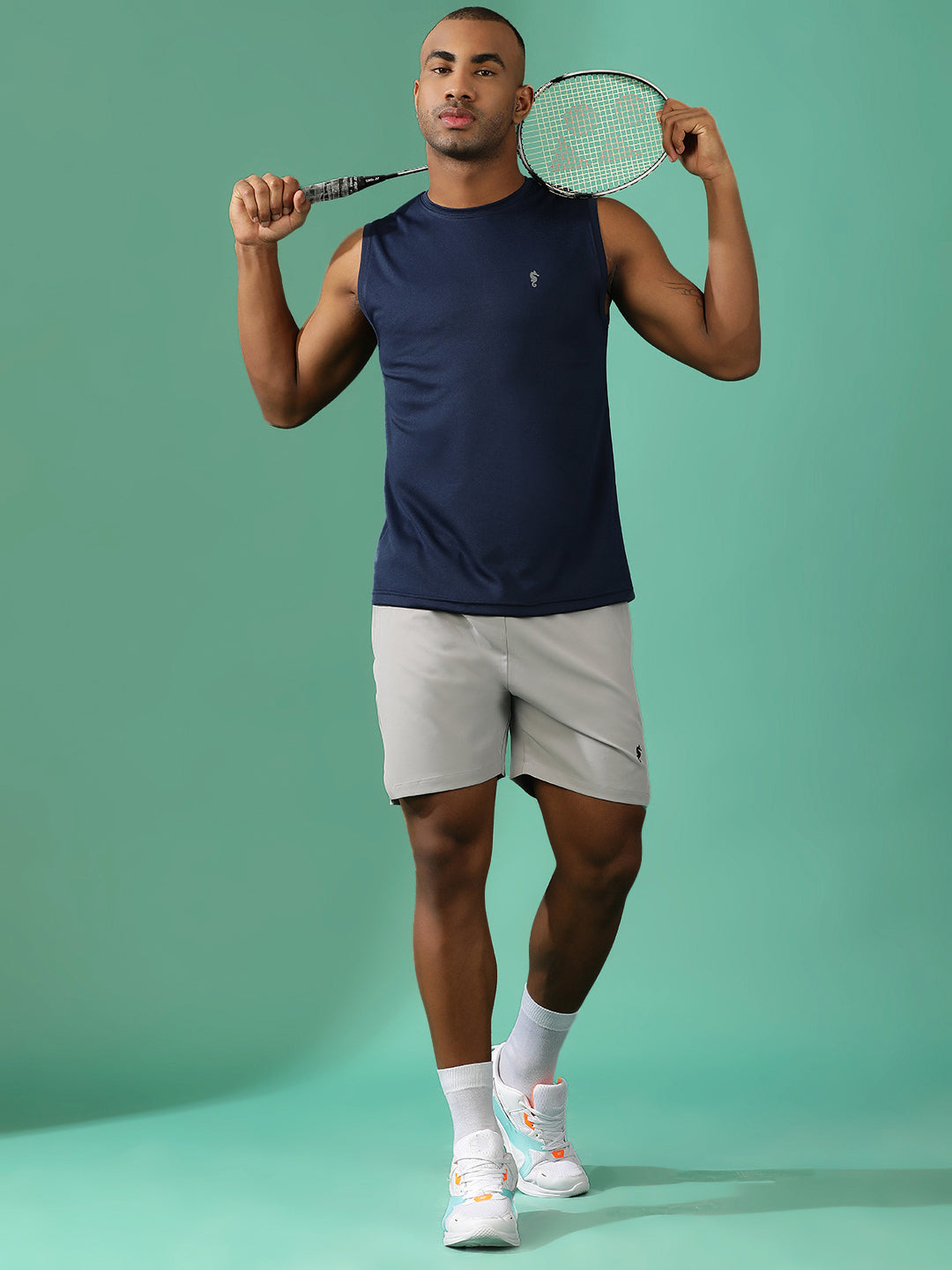 Polyester Sleeveless Slim Fit Round Neck Gym T-Shirt