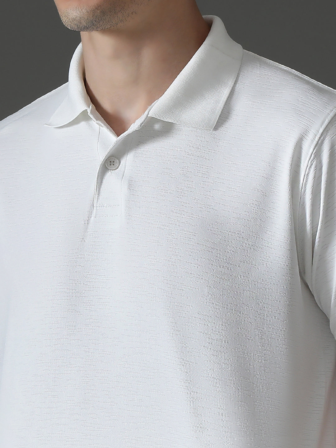 Polyester Lycra Jacquard Textured Polo Neck Half Sleeve T-Shirt