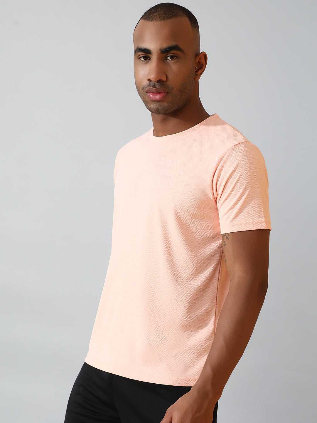 Polyester Jacquard Textured Round Neck Slim Fit Half Sleeve T-Shirt