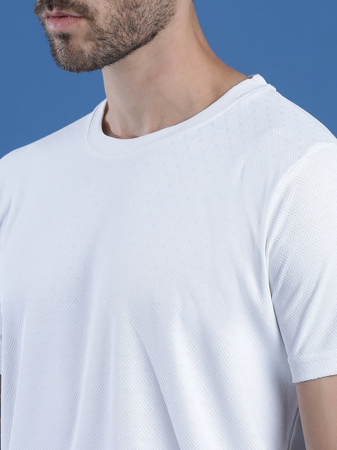 Polyester Jacquard Textured Round Neck Slim Fit Half Sleeve T-Shirt