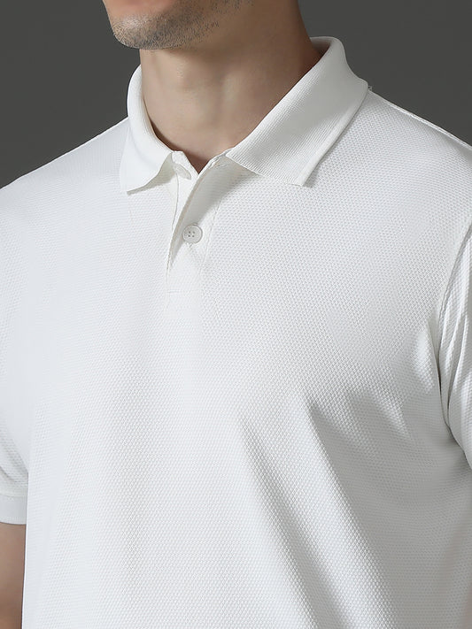Dryfit Micro Polyester Textured Polo Neck Slim Fit Half Sleeve T-Shirt