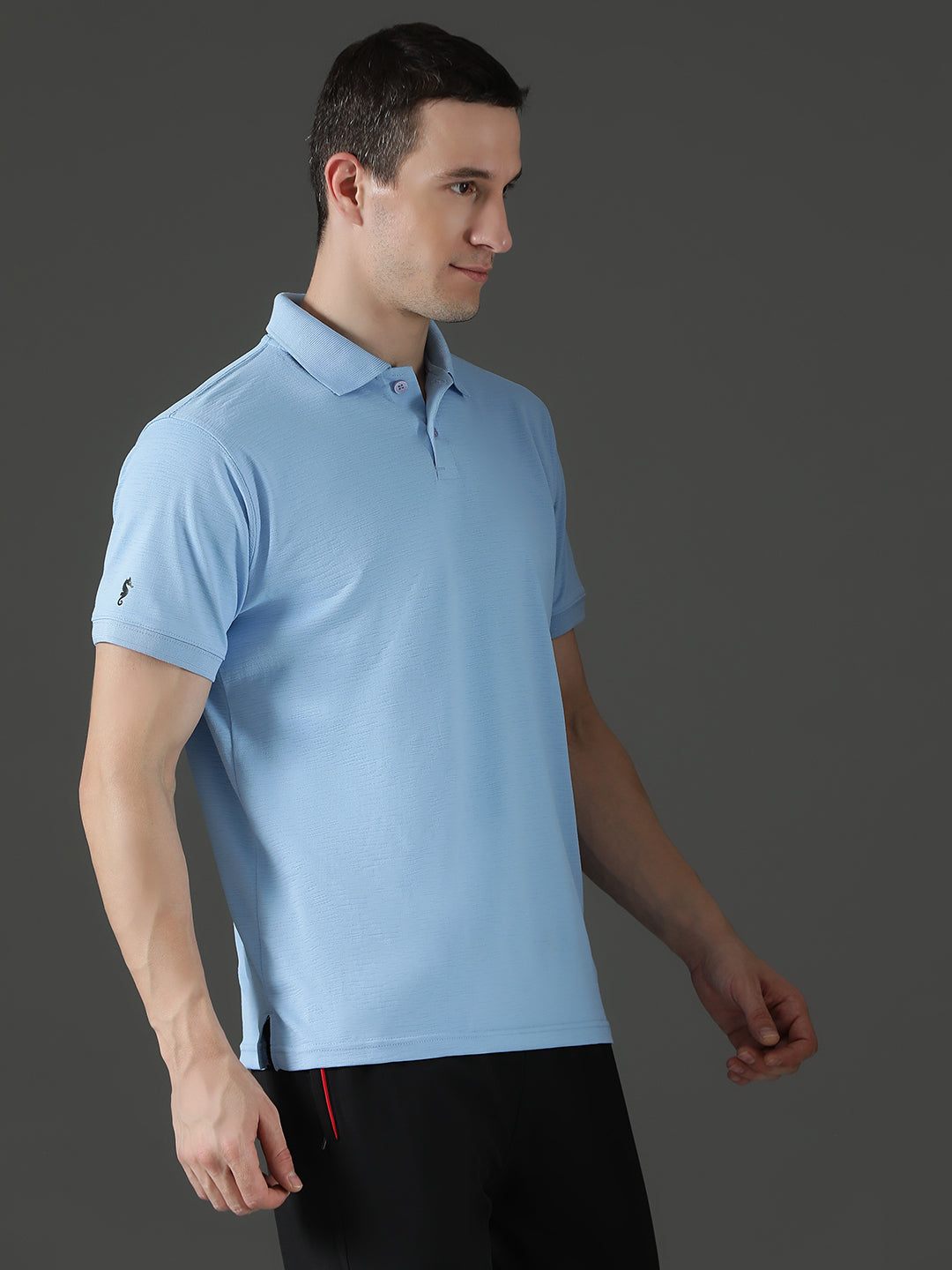 Polyester Lycra Jacquard Textured Polo Neck Half Sleeve T-Shirt