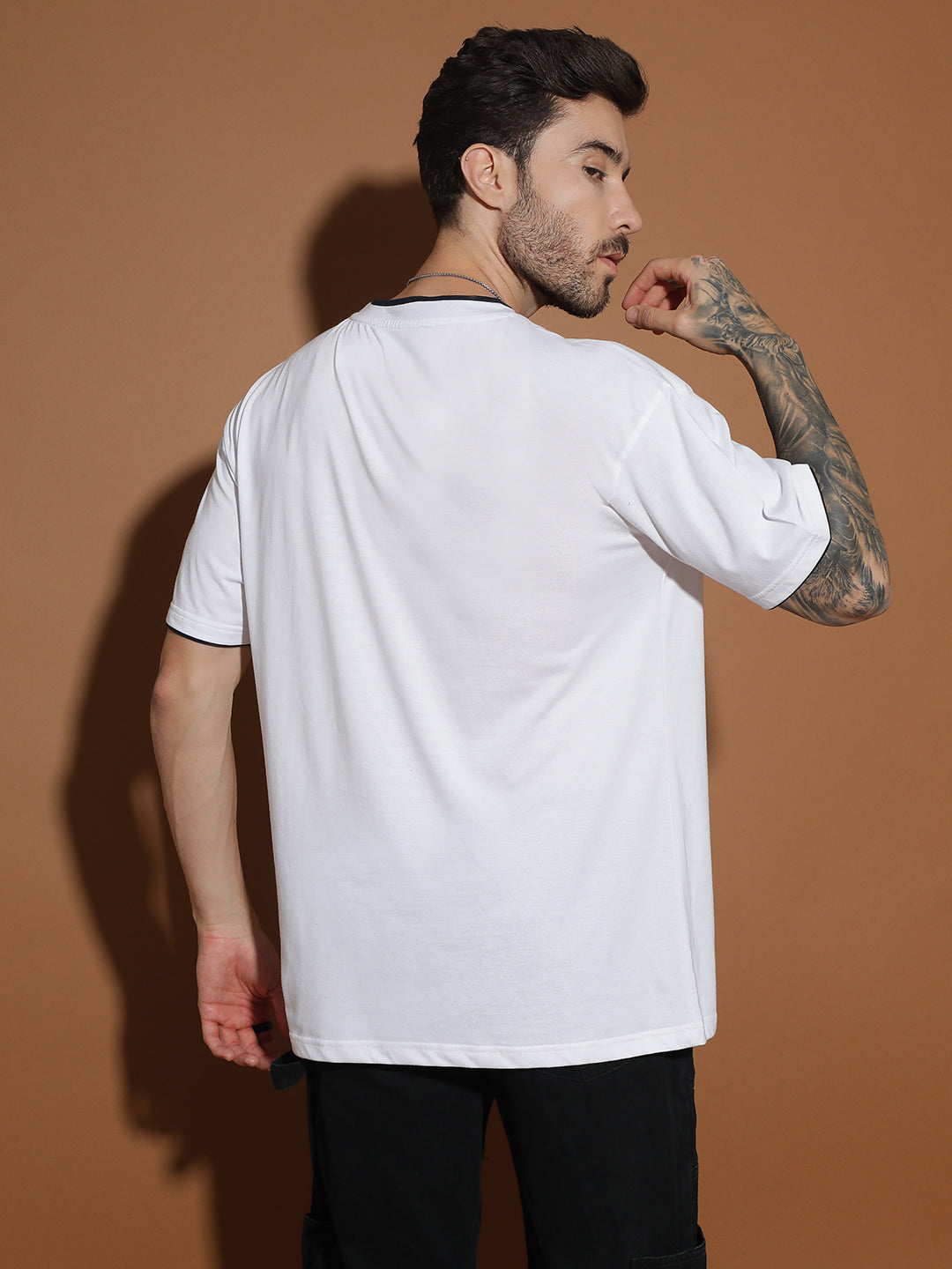 Single Jersey Oversized Round Neck Drop Shoulder Half Sleeve Casual T-Shirt