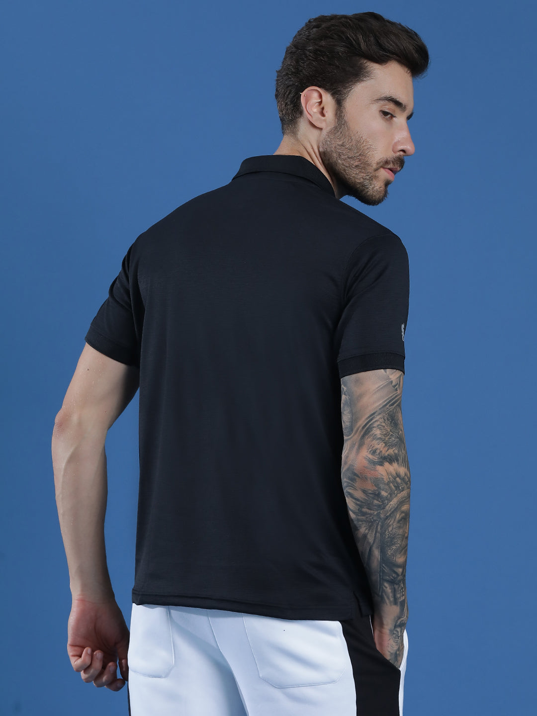 Polyester Lycra Jacquard Textured Polo Neck Half Sleeve T-Shirt