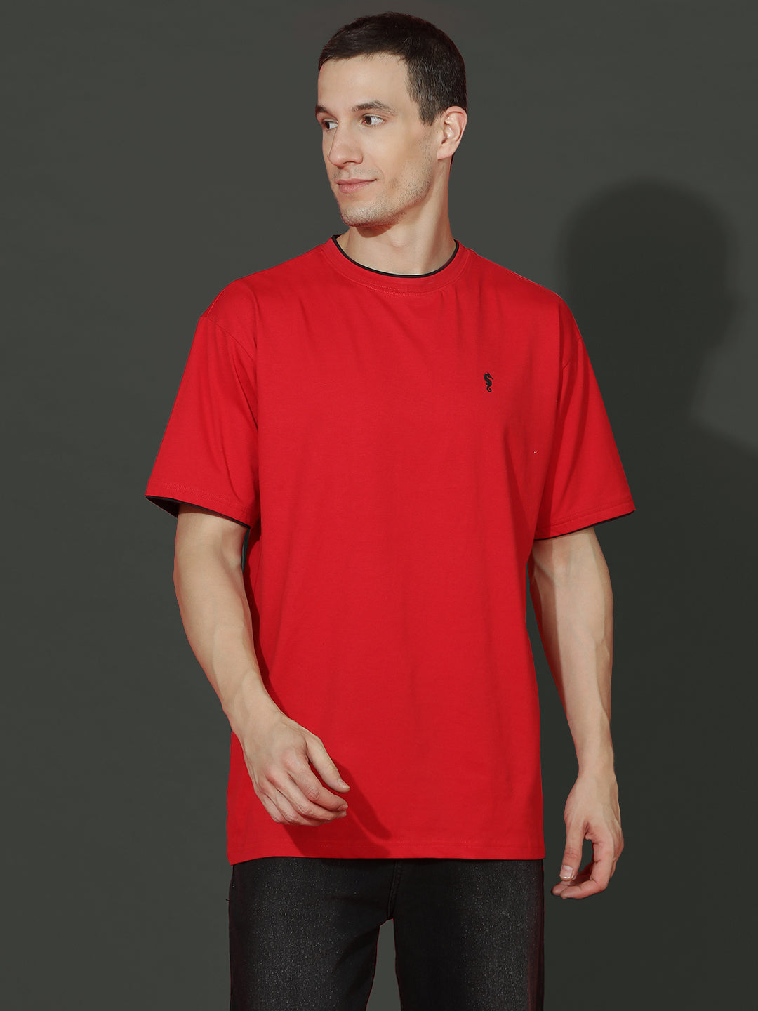 Single Jersey Oversized Round Neck Drop Shoulder Half Sleeve Casual T-Shirt