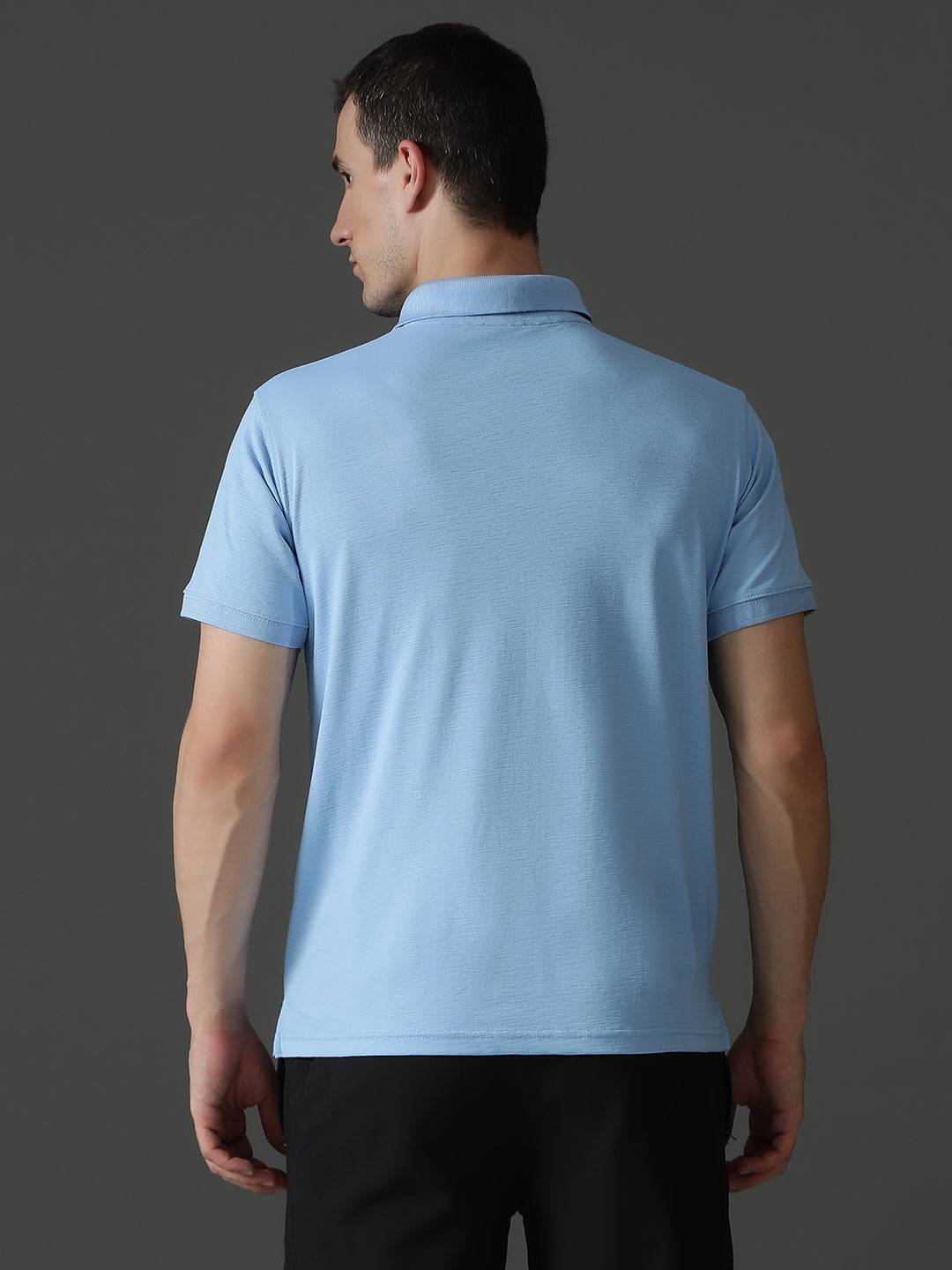 Polyester Lycra Jacquard Textured Polo Neck Half Sleeve T-Shirt