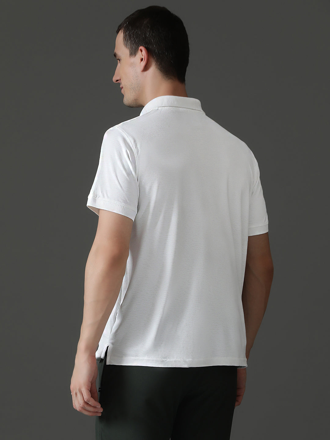 Polyester Lycra Jacquard Textured Polo Neck Half Sleeve T-Shirt