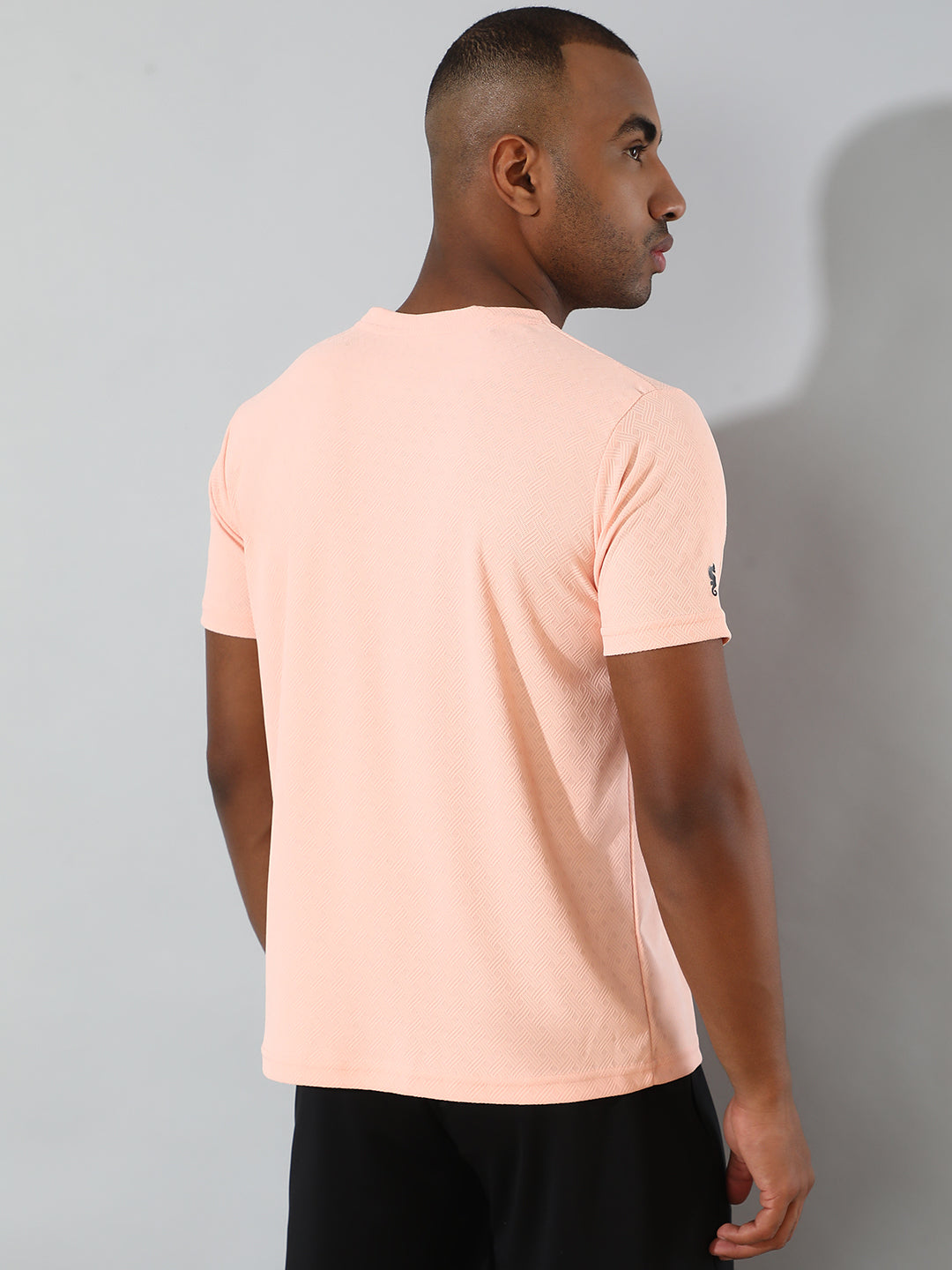 Polyester Jacquard Textured Round Neck Slim Fit Half Sleeve T-Shirt