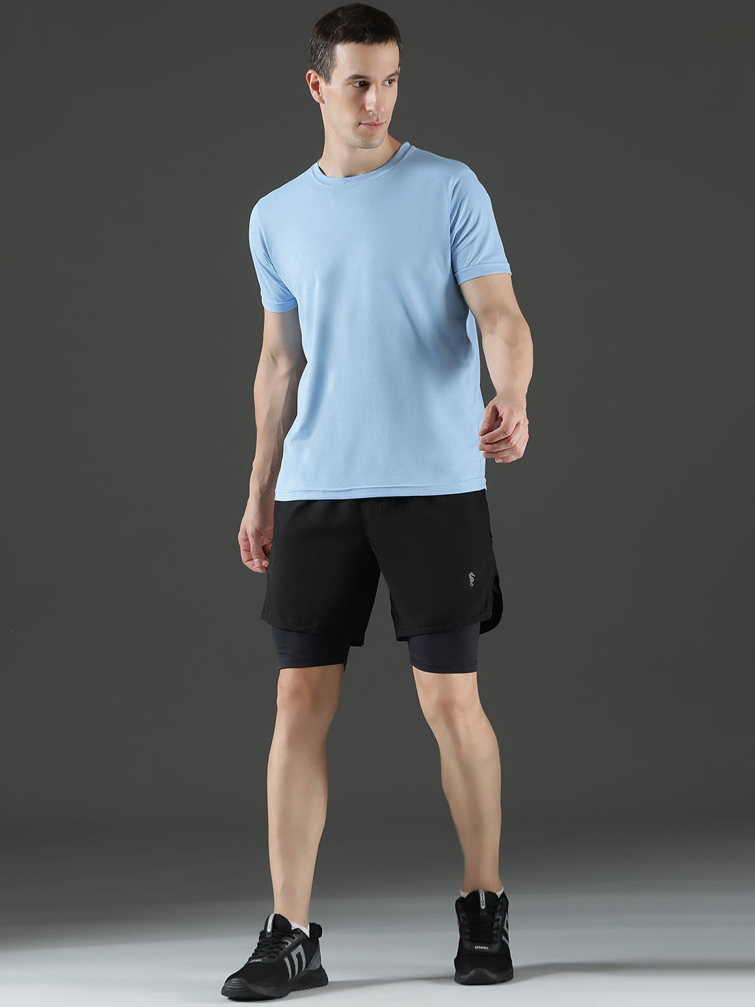 Polyester Jacquard Textured Round Neck Slim Fit Half Sleeve T-Shirt