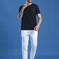 Polyester Jacquard Textured Round Neck Slim Fit Half Sleeve T-Shirt