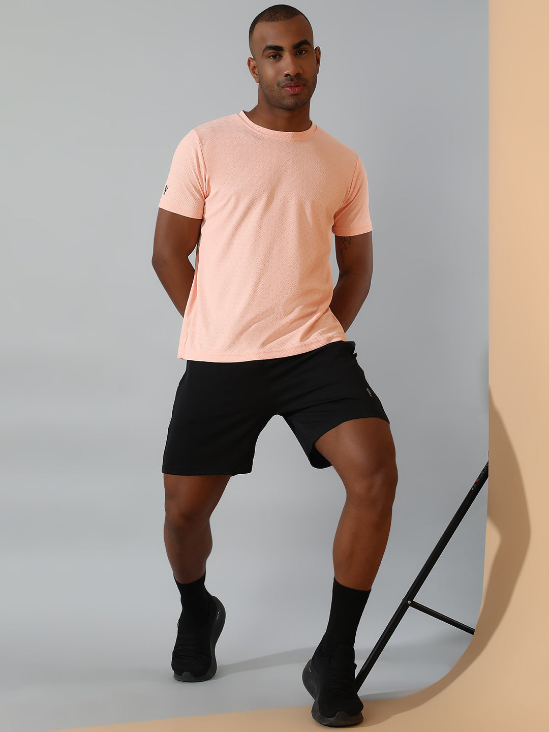 Polyester Jacquard Textured Round Neck Slim Fit Half Sleeve T-Shirt