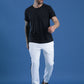 Polyester Lycra Jacquard Textured Round Neck Slim Fit Half Sleeve T-Shirt