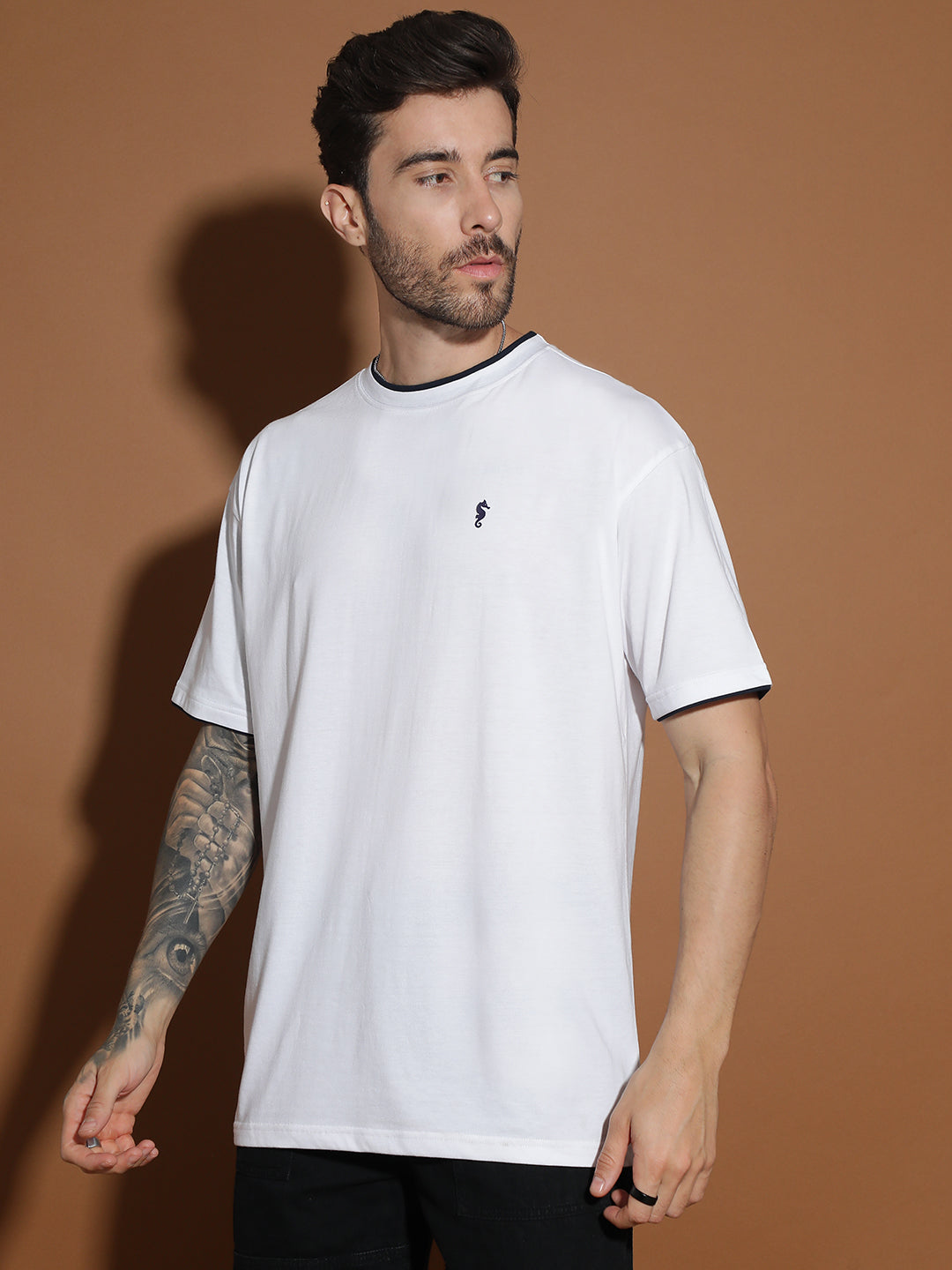 Single Jersey Oversized Round Neck Drop Shoulder Half Sleeve Casual T-Shirt