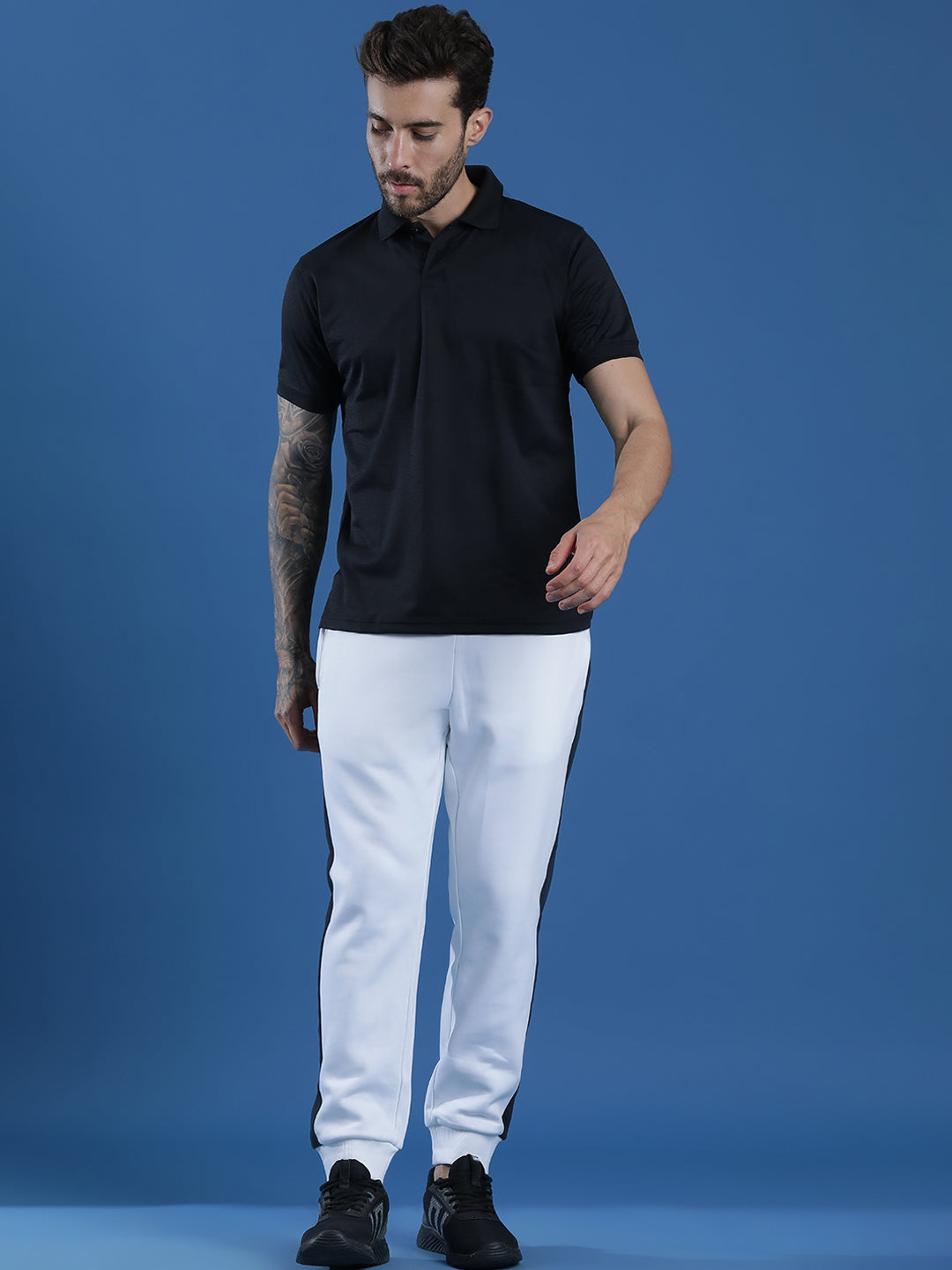 Polyester Lycra Jacquard Textured Polo Neck Half Sleeve T-Shirt