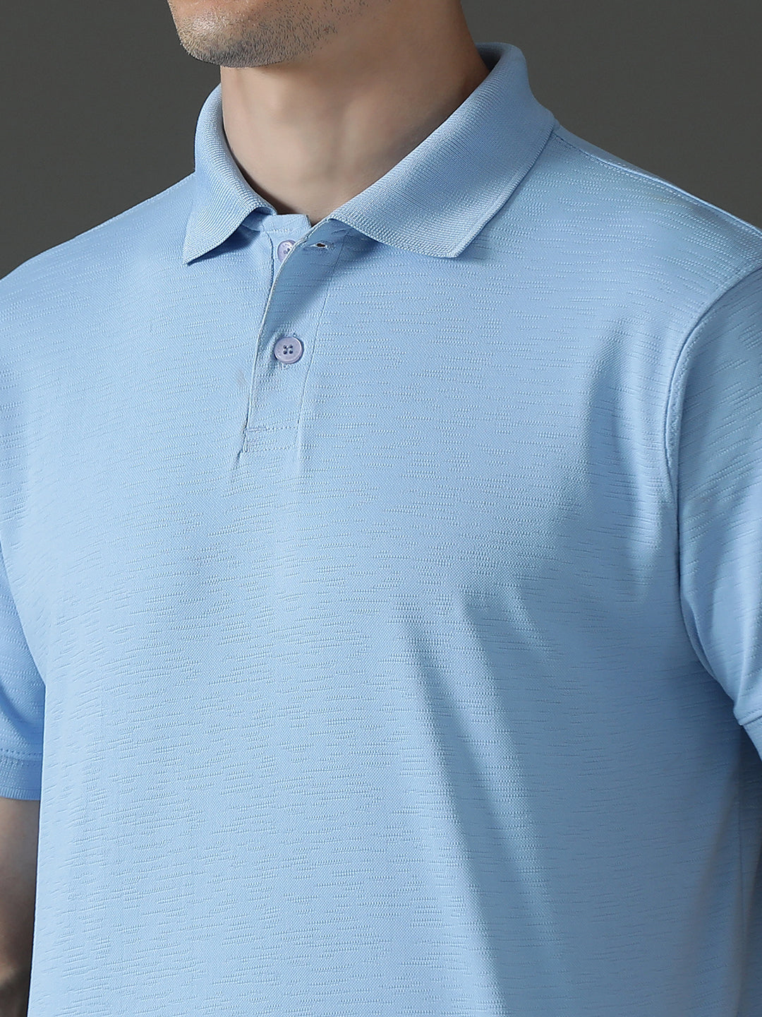 Polyester Lycra Jacquard Textured Polo Neck Half Sleeve T-Shirt