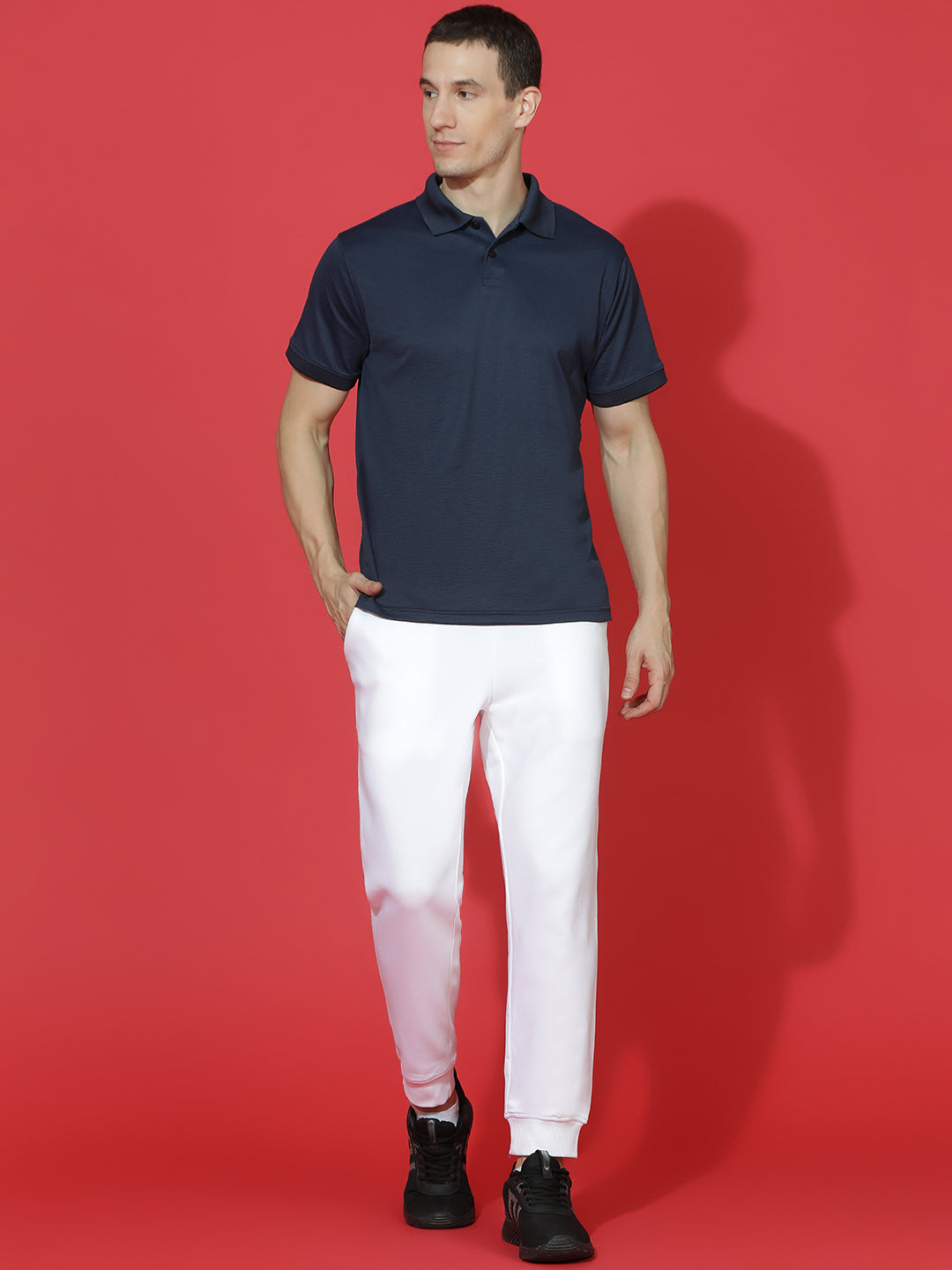 Polyester Lycra Jacquard Textured Polo Neck Half Sleeve T-Shirt