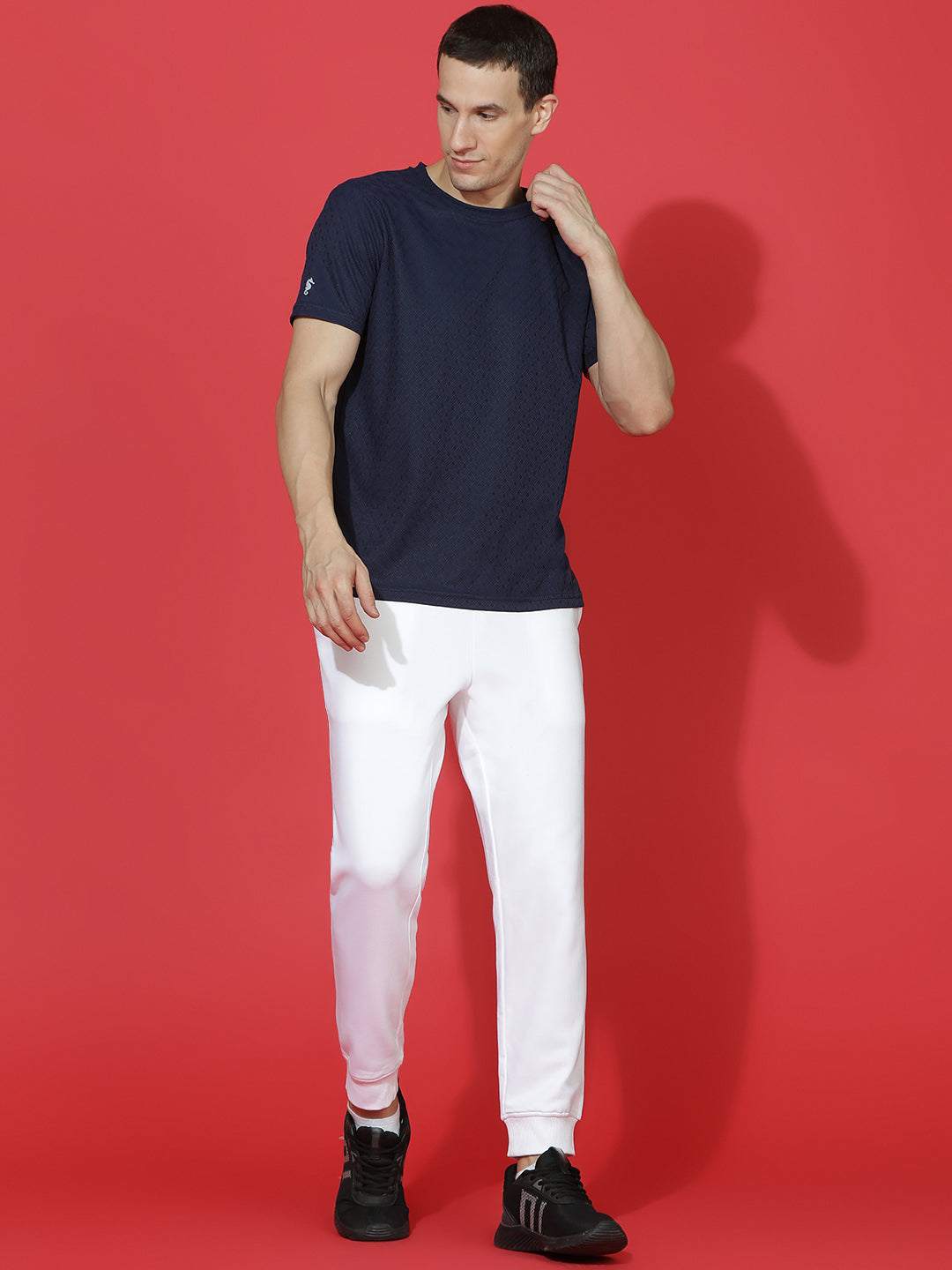 Polyester Jacquard Textured Round Neck Slim Fit Half Sleeve T-Shirt