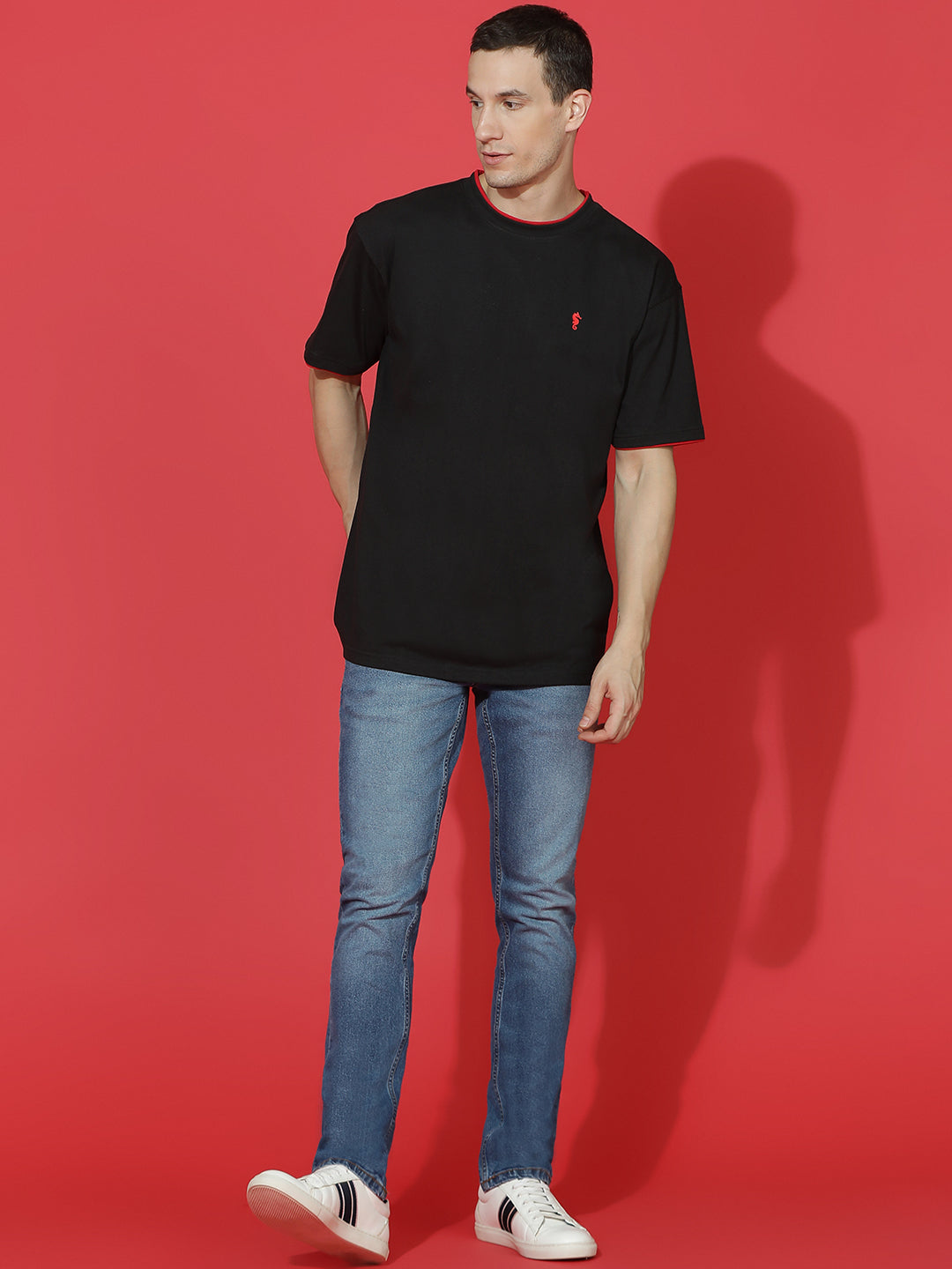 Single Jersey Oversized Round Neck Drop Shoulder Half Sleeve Casual T-Shirt