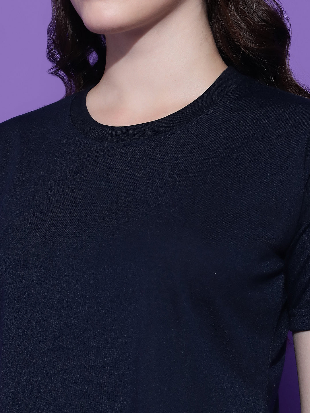 Round Neck Drop Shoulder Crop Top Half Sleeves T-shirt