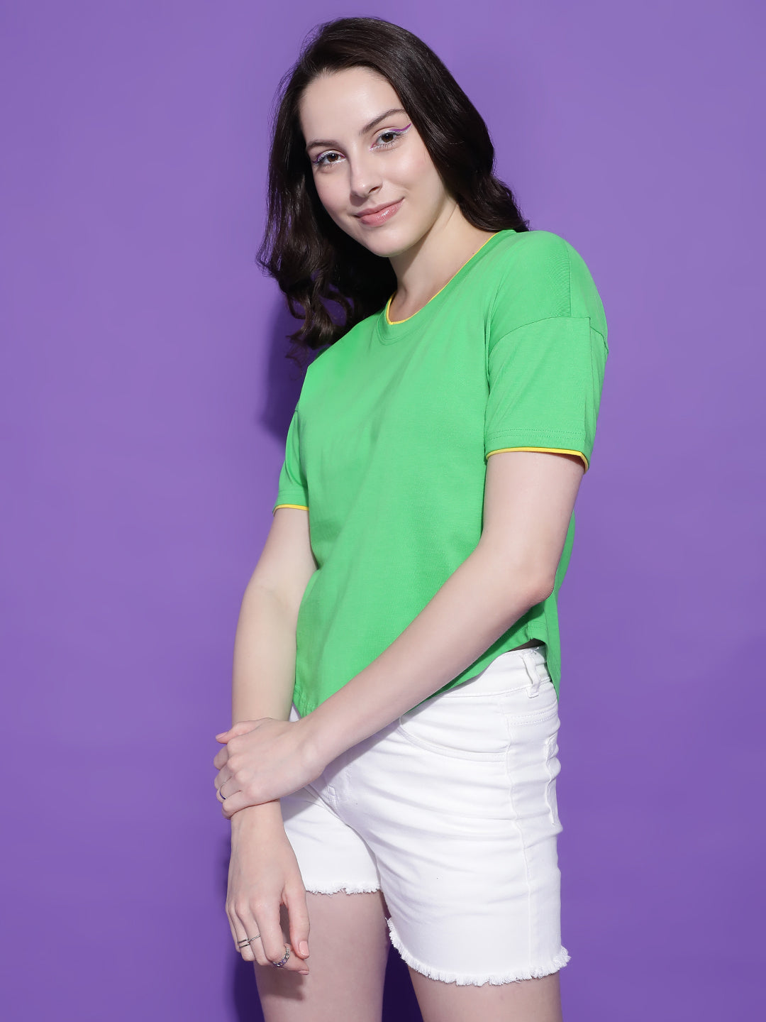 Round Neck Drop Shoulder Crop Top Half Sleeves T-shirt