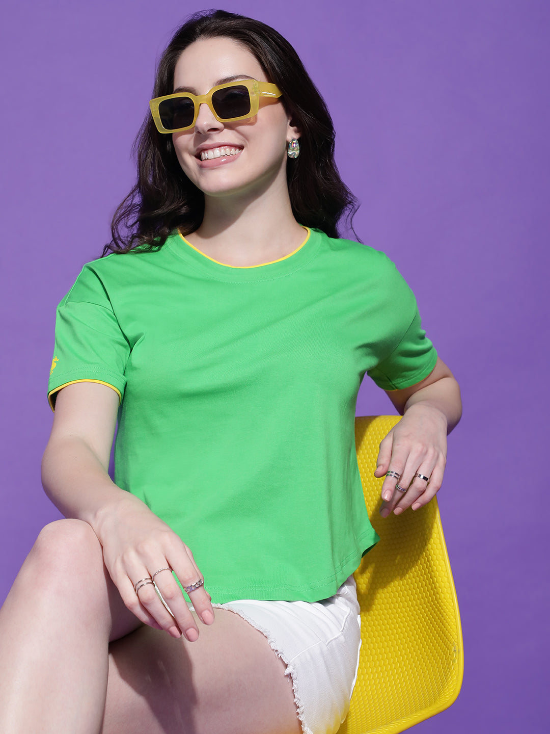 Round Neck Drop Shoulder Crop Top Half Sleeves T-shirt