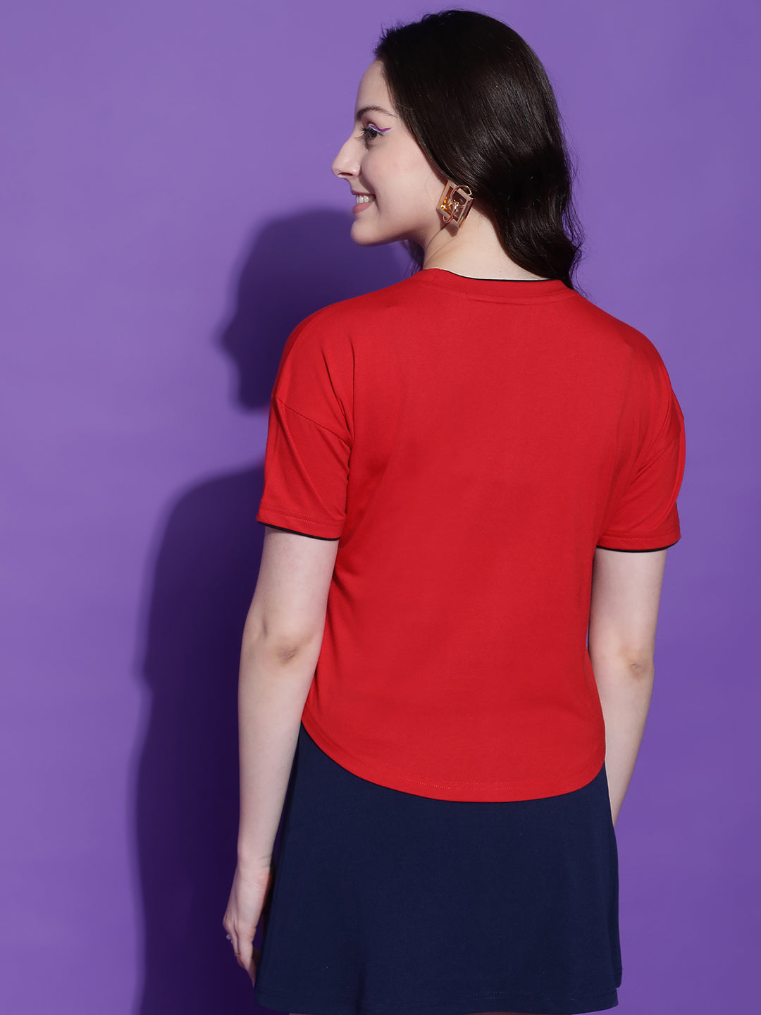 Round Neck Drop Shoulder Crop Top Half Sleeves T-shirt