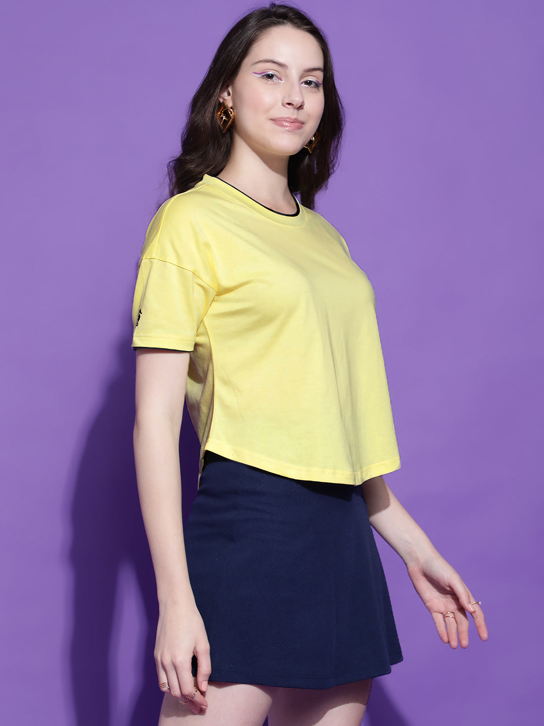 Round Neck Drop Shoulder Crop Top Half Sleeves T-shirt