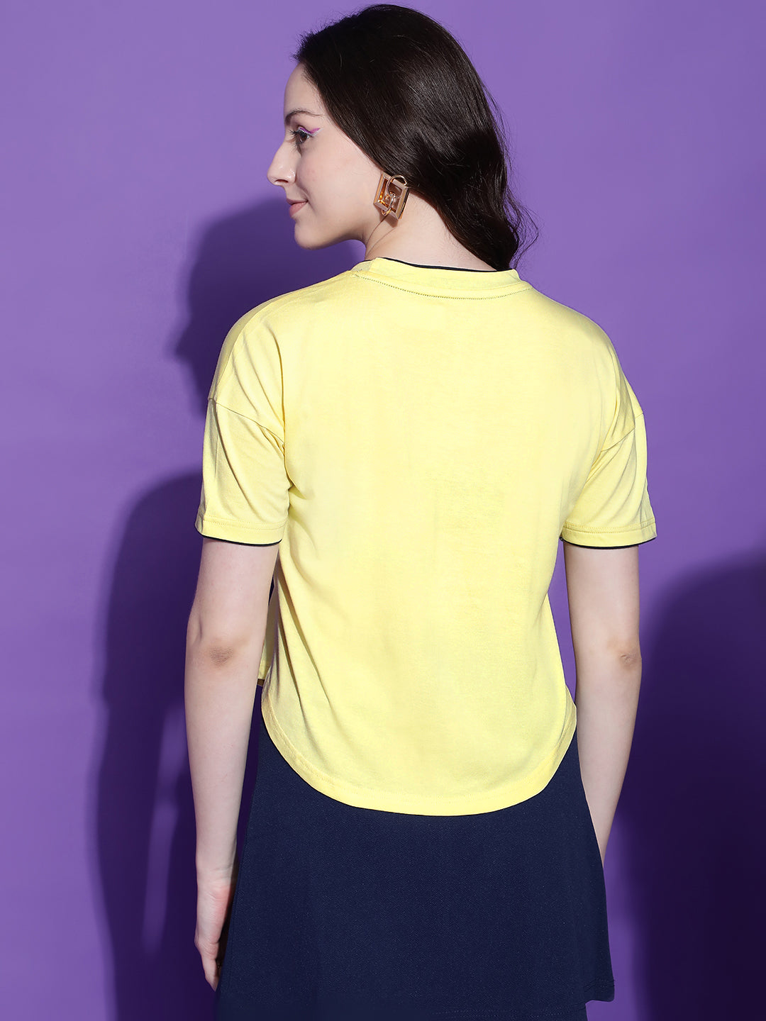 Round Neck Drop Shoulder Crop Top Half Sleeves T-shirt