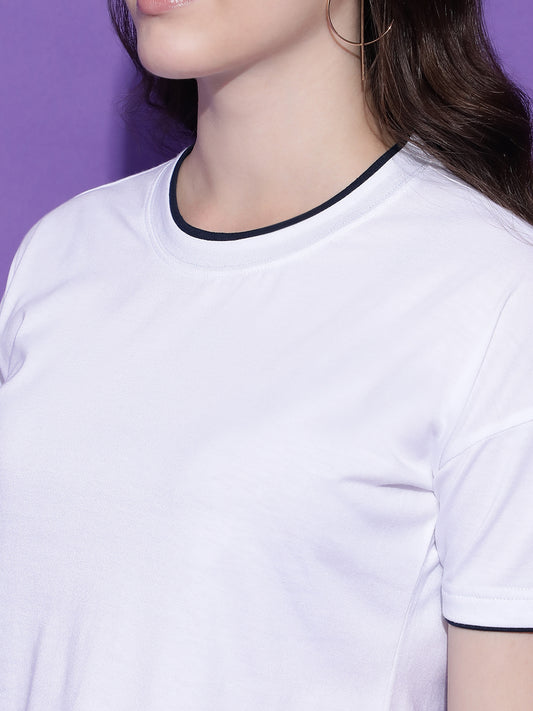 Round Neck Drop Shoulder Crop Top Half Sleeves T-shirt