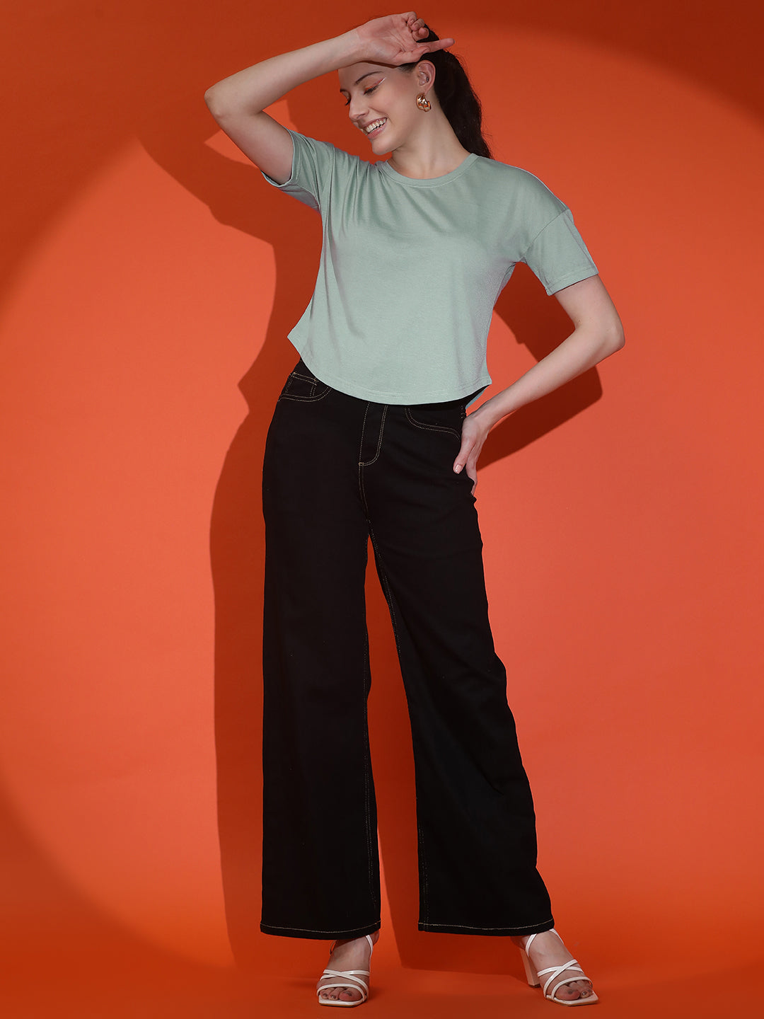 Round Neck Regular Fit Half Sleeve Crop Top T-shirt